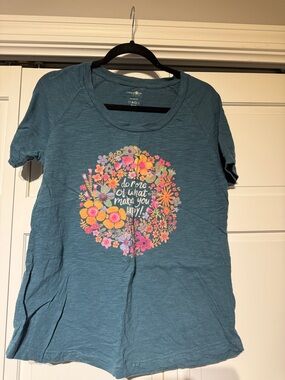 NATURAL LIFE Teal Short Sleeve Tee with Bright Floral Circle Graphic